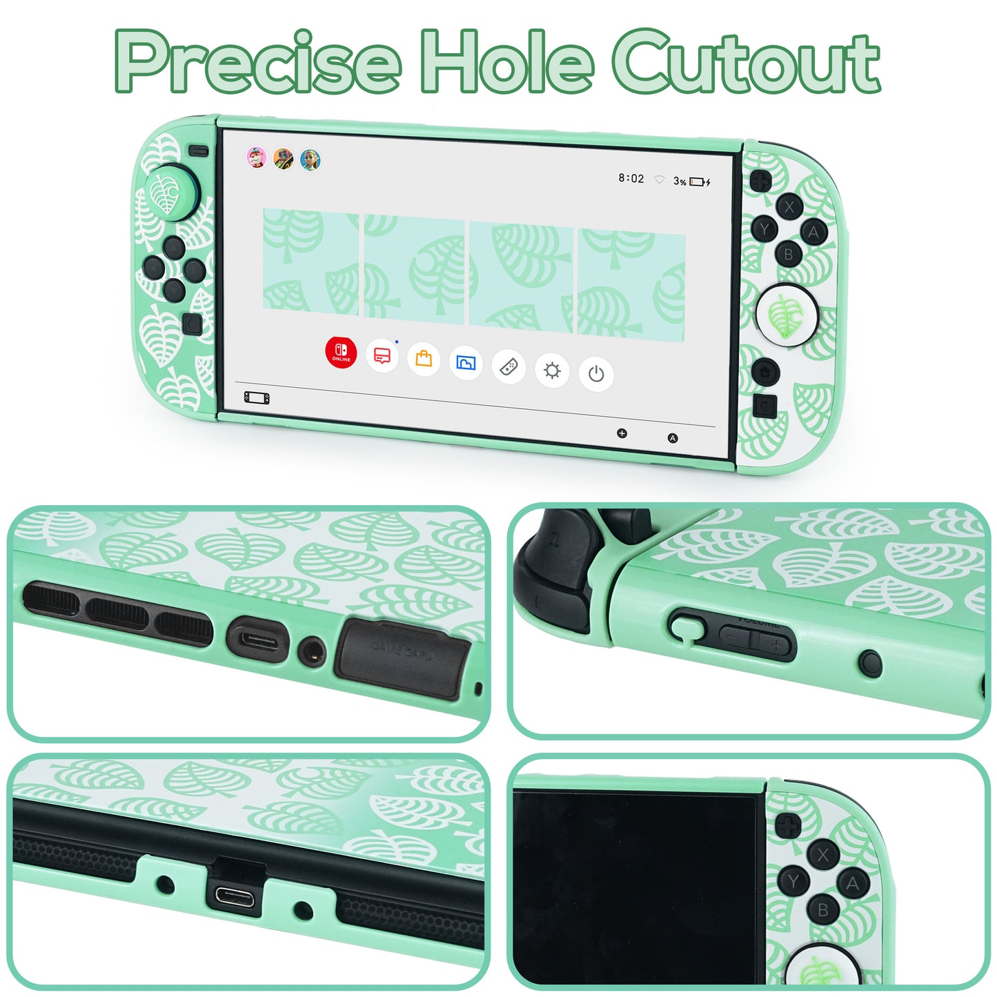 TIKOdirect Dockable Protective Case for Switch 2 (2025), Slim Hard PC Shell Cover with Detachable Joy-Con Cover, Anti-Scratch, Anti-Fingerprint, with 2 Thumb Grip Caps, Green