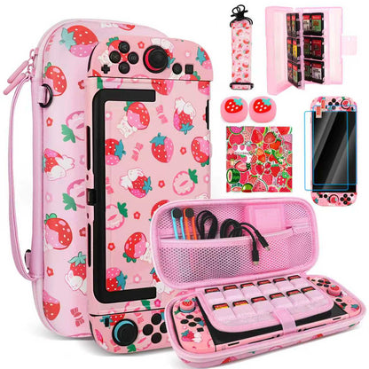 TIKOdirect Carrying Case for Switch 2 (2025), Cute Portable Bag Accessories with Soft Protective Case, Screen Protectors and 2 Thumb Grip caps, Game Card Case 7in1, Pink Rabbit