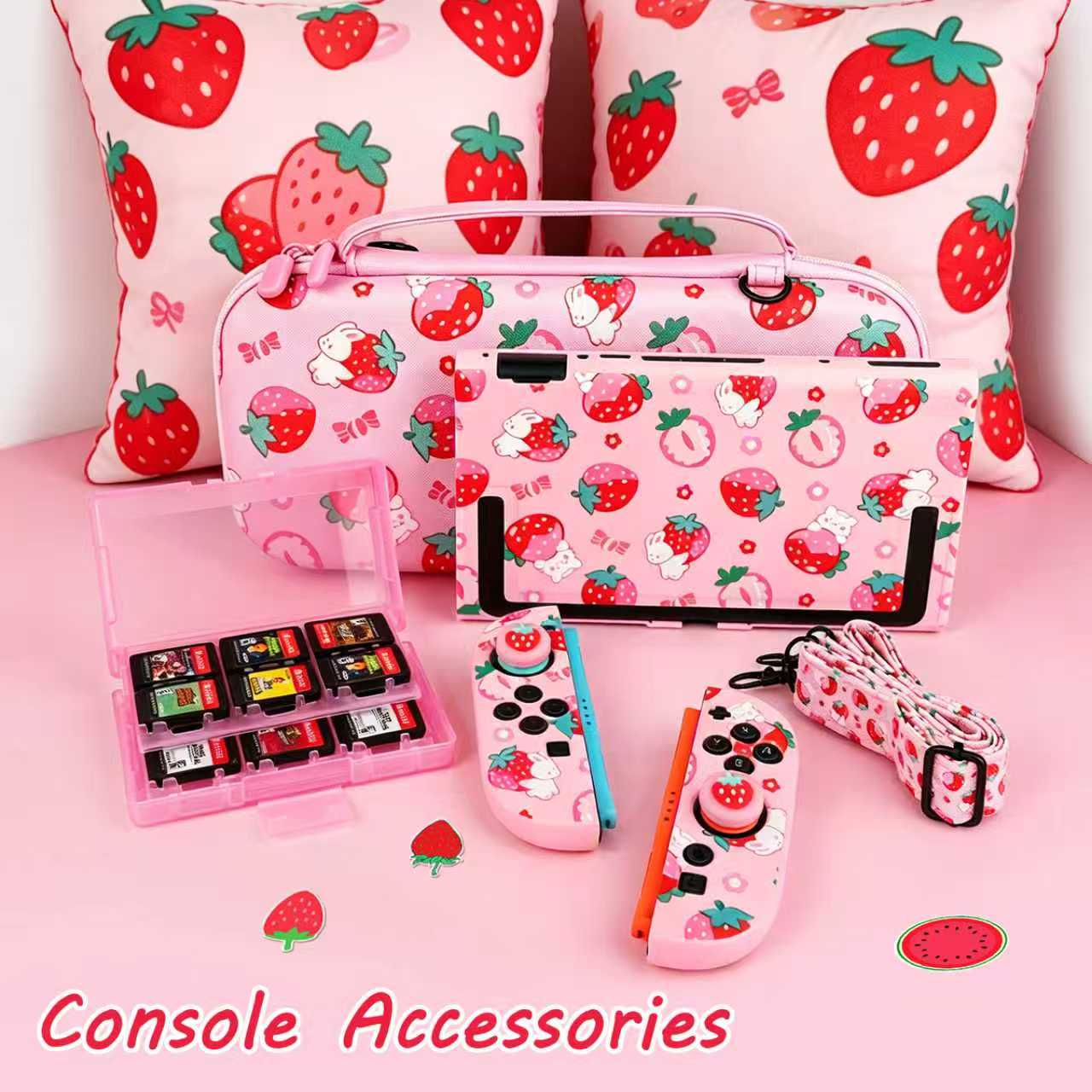 TIKOdirect Carrying Case for Switch 2 (2025), Cute Portable Bag Accessories with Soft Protective Case, Screen Protectors and 2 Thumb Grip caps, Game Card Case 7in1, Pink Rabbit
