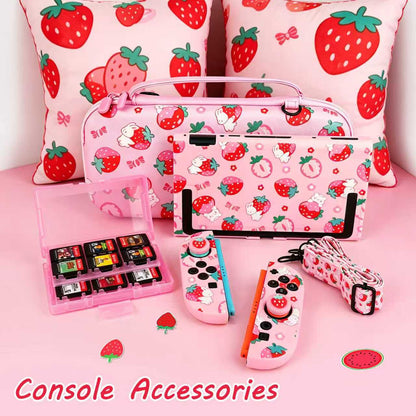 TIKOdirect Carrying Case for Switch 2 (2025), Cute Portable Bag Accessories with Soft Protective Case, Screen Protectors and 2 Thumb Grip caps, Game Card Case 7in1, Pink Rabbit